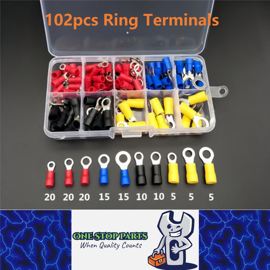 102 Piece Pack Insulated RV Ring Terminals Spade Bullet Terminal Crimp Connector