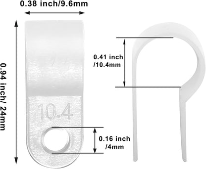 100 X White 10.4mm P Clamps Cable saddle clips R-Type Nylon Plastic Clamps 100pc