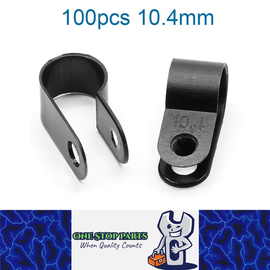 100 X Black 10.4mm P Clamps Cable saddle clips R-Type Nylon Plastic Clamps 100pc