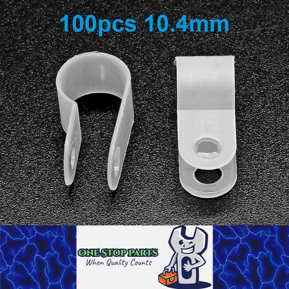 100 X White 10.4mm P Clamps Cable saddle clips R-Type Nylon Plastic Clamps 100pc