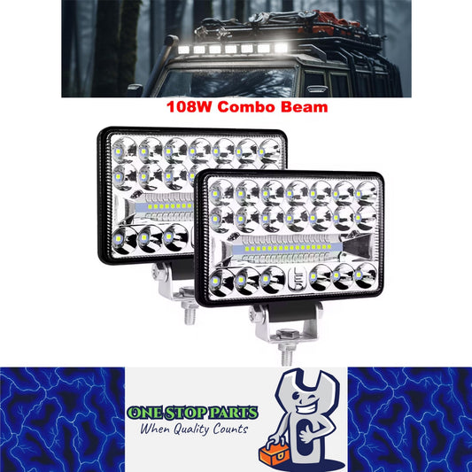 2 x 108W LED Work Light 127x89mm 12-24V 6000K Spot Flood Beam Combo Work Light