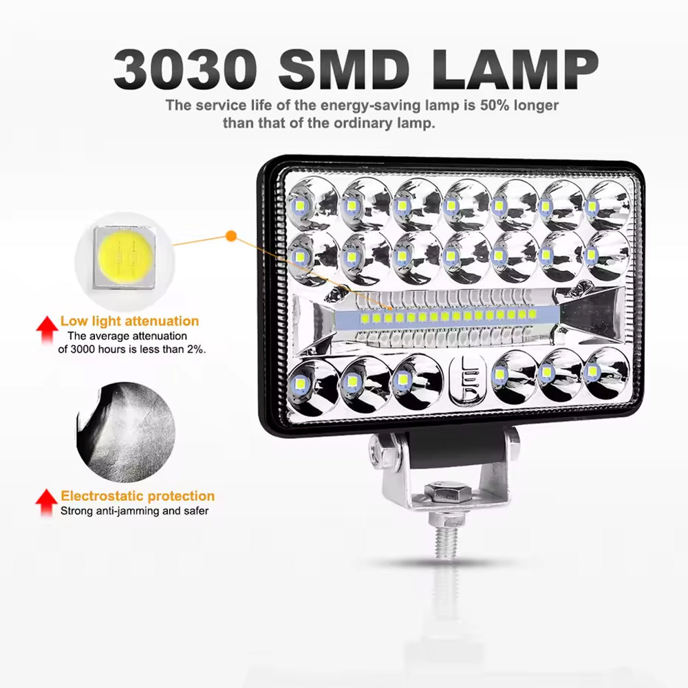 2 x 108W LED Work Light 127x89mm 12-24V 6000K Spot Flood Beam Combo Work Light