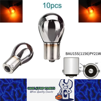 10pcs Amber BAU15S 12V 21W 1156 PY21W Chrome Coated Filament Incandescent Globes
