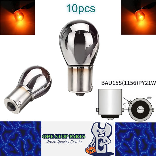 10pcs Amber BAU15S 12V 21W 1156 PY21W Chrome Coated Filament Incandescent Globes