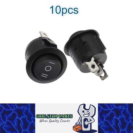 10 x Round Rocker Switch Car Boat Dashboard 3 Pin ON/OFF/ON Power Switch Black
