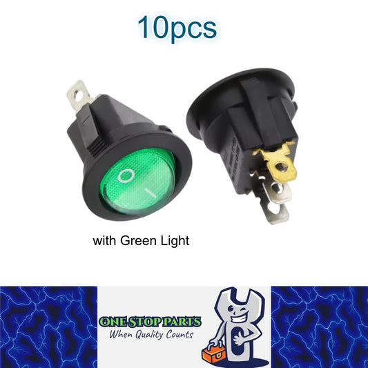 10 x Round Rocker Switch Car Boat Dashboard 3 Pin ON-OFF Power Switch Green