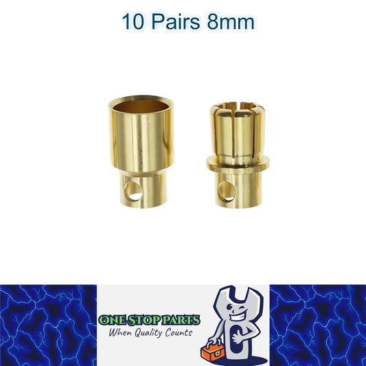 10 Pairs 8mm Bullet Connectors Banana Plugs Male Female for RC Battery ESC Motor