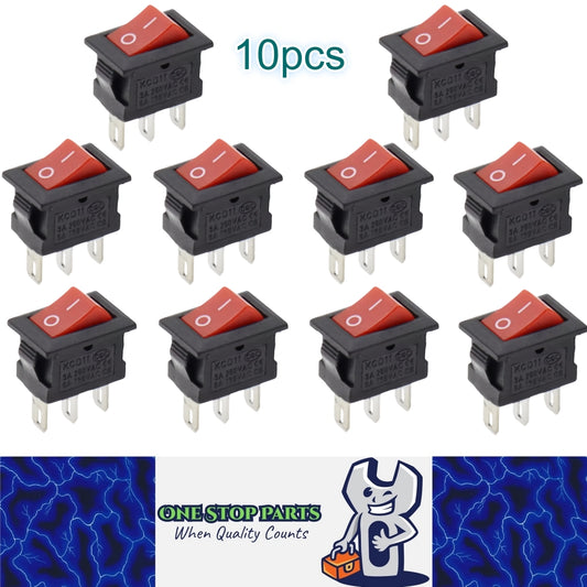 10 x Red Rocker Switches 10x15mm ON/OFF 3 Pin SPST Panel Mini Rocker Switches