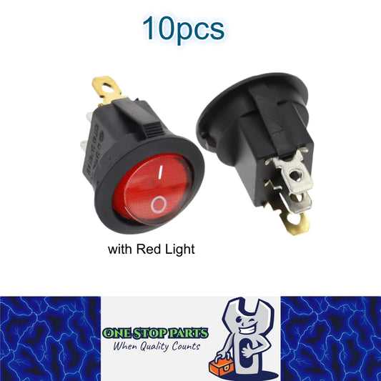 10 x Round Rocker Switch Car Boat Dashboard 3 Pin ON-OFF Power Switch Red Button