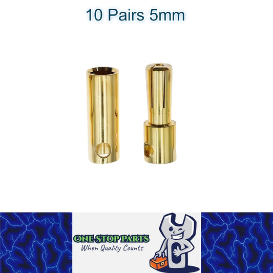 10 Pairs 5mm Bullet Connectors Banana Plugs Male Female for RC Battery ESC Motor