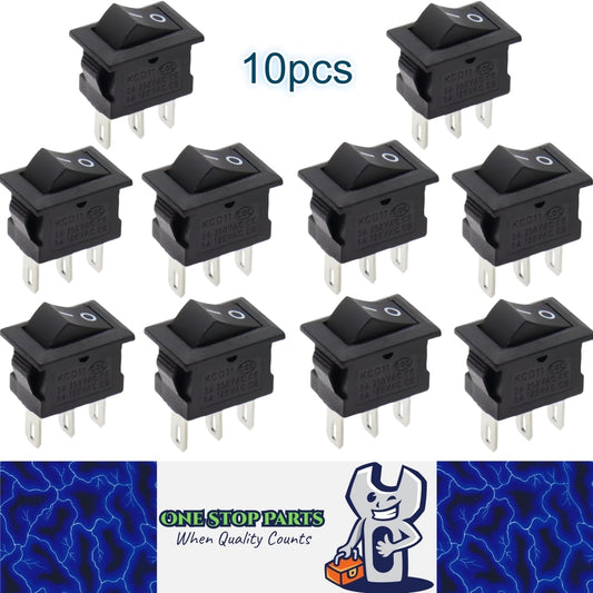 10 x Black Rocker Switches 10x15mm ON/OFF 3 Pin SPST Panel Mini Rocker Switches