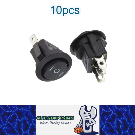 10 x Round Rocker Switch Car Boat Dashboard 3 Pin ON-OFF-ON Power Switch Black