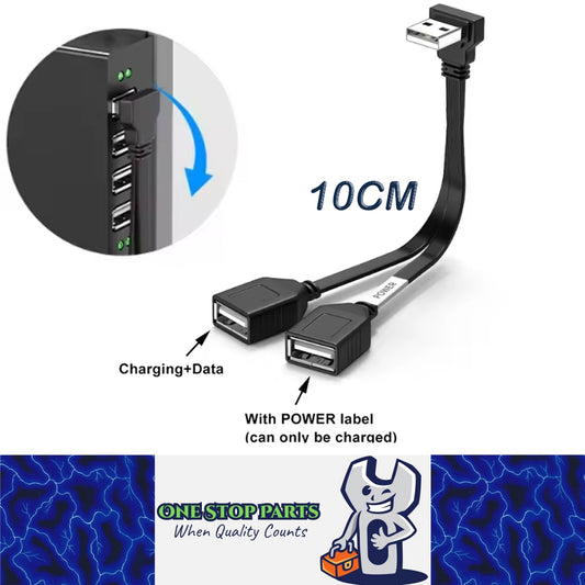 10cm USB Splitter Cable USB A 1 in 2 Out 65W Charging & USB2.0 Data (Down Angle)