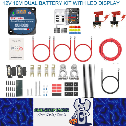 12V Dual Battery Kit LED Voltage Sense Relay Isolator Fuse box Terminal Switch