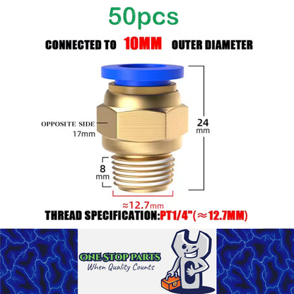 50 x Pneumatic Air Connector Fittings Push to Connect 10mm Tube to 12.7mm Thread