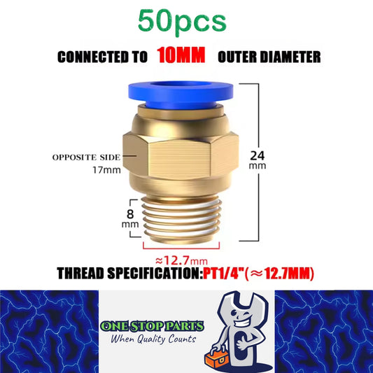 50 x Pneumatic Air Connector Fittings Push to Connect 10mm Tube to 12.7mm Thread