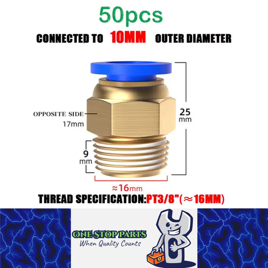 50 x Pneumatic Air Connector Fittings Push to Connect 10mm Tube to 16mm Thread