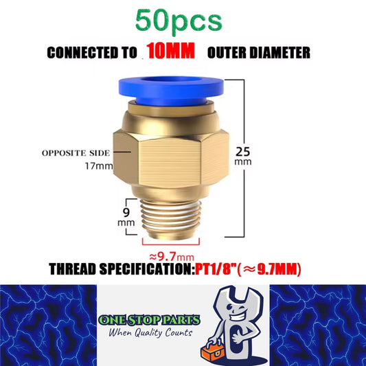 50 x Pneumatic Air Connector Fittings Push to Connect 10mm Tube to 9.7mm Thread