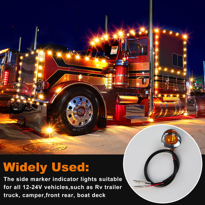 10 x Amber Round LED Side Marker Lamps 1.9CM 12V-24V LED Side Marker Lamps