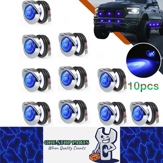 10 x Blue Round LED Side Marker Lamps 1.9CM 12V-24V LED Signal Indicator Light