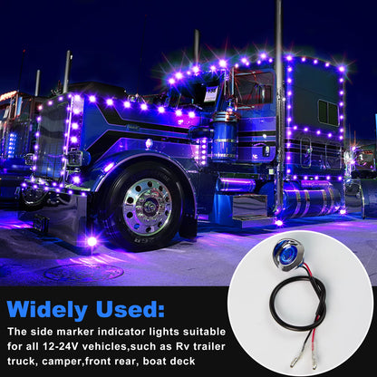 10 x Blue Round LED Side Marker Lamps 1.9CM 12V-24V LED Signal Indicator Light