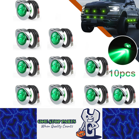 10 x Green Round LED Side Marker Lamps 1.9CM 12V-24V LED Marker Signal Lights