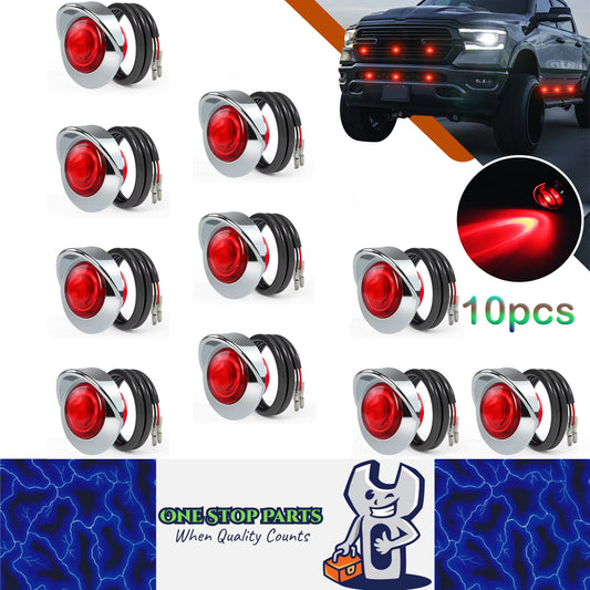 10 x Red Round LED Rear Marker Lamps 1.9CM 12V-24V LED Rear Marker Lights