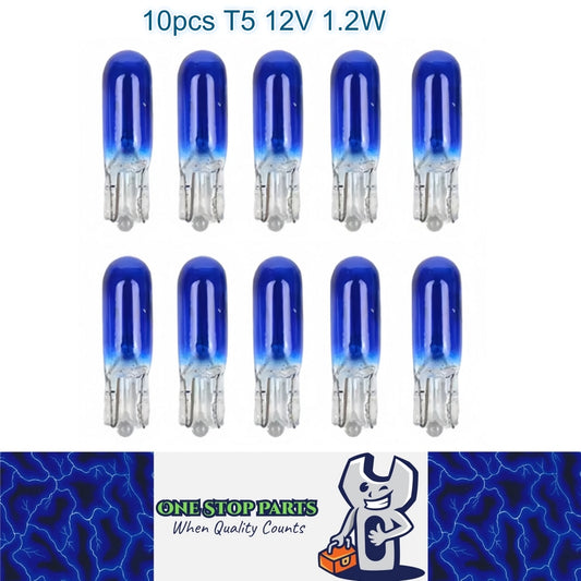 10 x 12V 1.2W T5 Wedge ICE BLUE Globes TYPE T-5mm Dashboard Coated Globes 10pcs