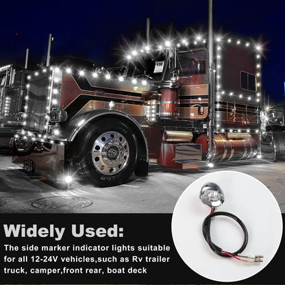 10 x White Round LED Front Marker Lamps 1.9CM 12V-24V LED Front Marker Lights