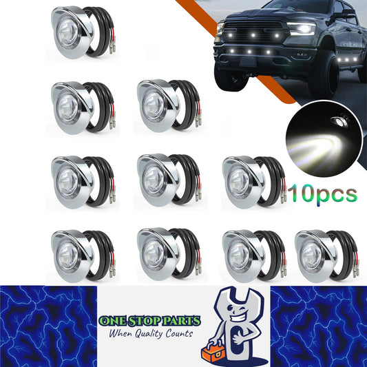 10 x White Round LED Front Marker Lamps 1.9CM 12V-24V LED Front Marker Lights