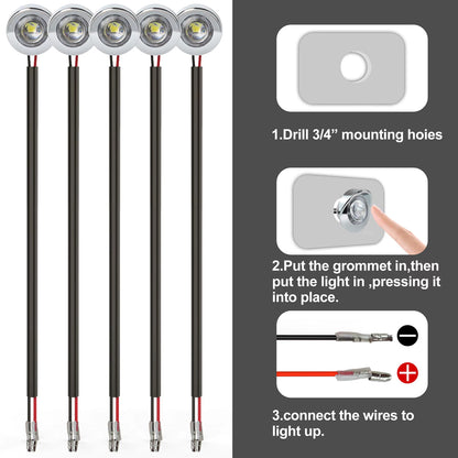 10 x White Round LED Front Marker Lamps 1.9CM 12V-24V LED Front Marker Lights