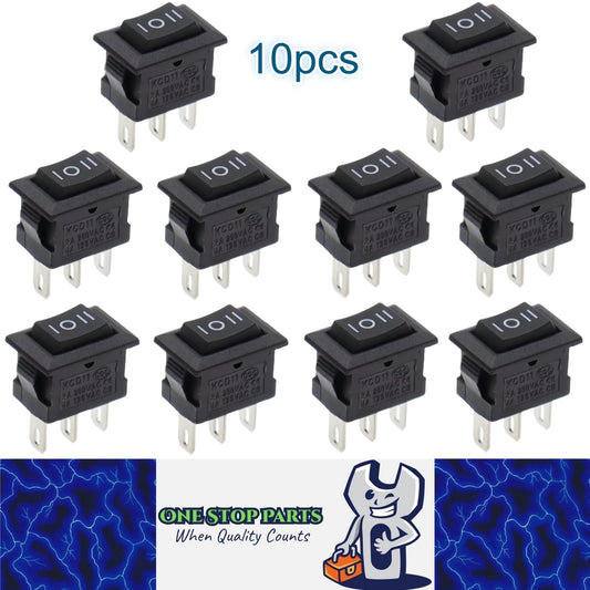 10 x Black Rocker Switches 10x15mm ON/OFF/ON 3 Pin SPST Panel Mount Mini Switch