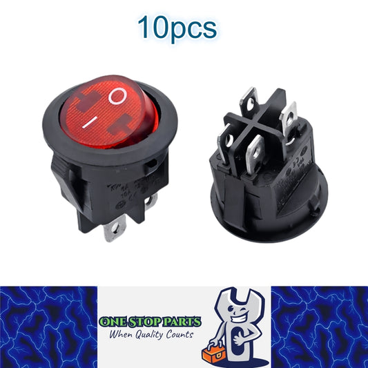 10 x Round Rocker Switch Car Boat Dashboard 4 Pin ON/OFF Power Switch Red Button