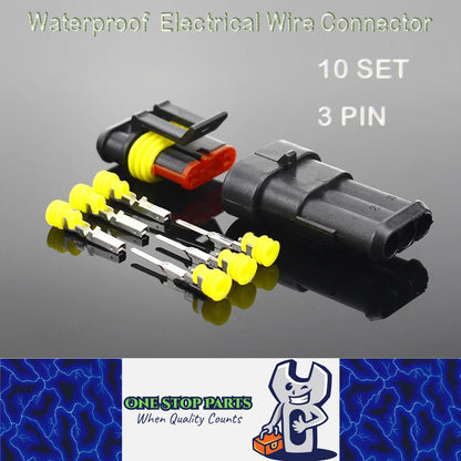 10 Sets 3 Pin Way AMP Waterproof Connector Car Electrical Wire Connectors Plugs