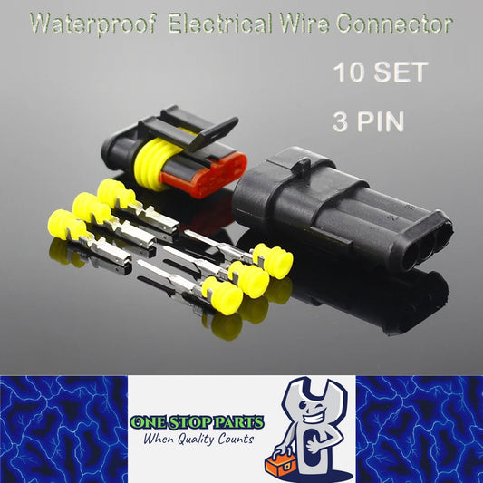 10 Sets 3 Pin Way AMP Waterproof Connector Car Electrical Wire Connectors Plugs
