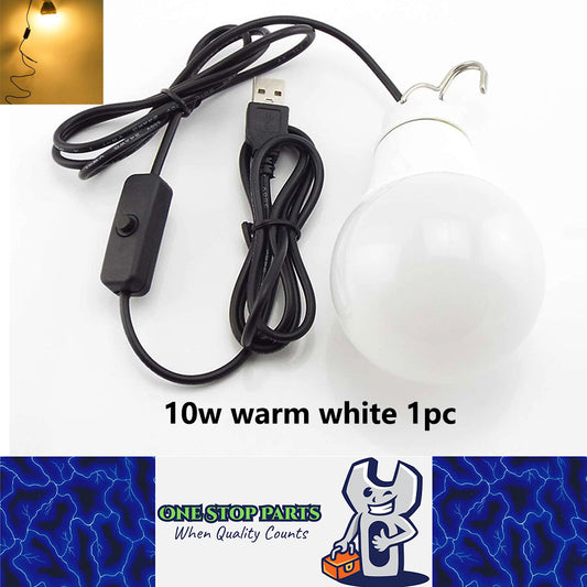 USB 10w Warm White Light Bulb with Inline Switch with 1.5 Meter Cable (1pc)
