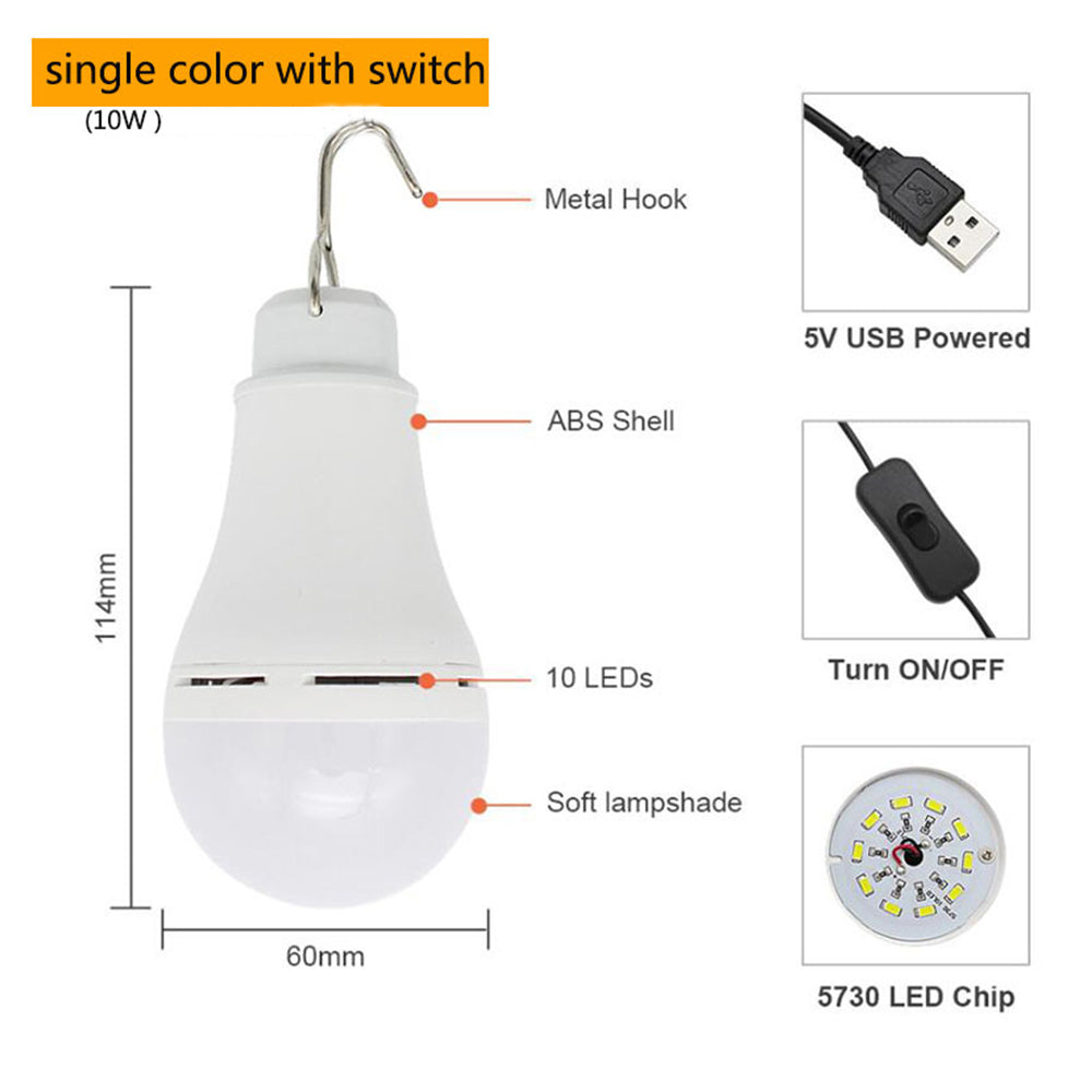 USB 10w Warm White Light Bulb with Inline Switch with 1.5 Meter Cable (1pc)