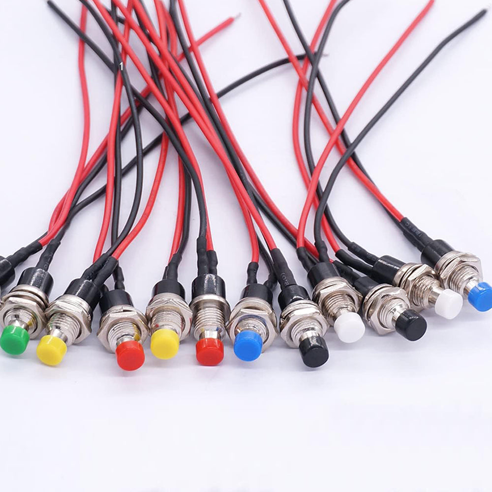 5 x Red Push Button Switches 7mm ON/OFF SPST Panel Mount Switches 20cm Wire