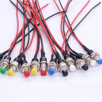 5 x Red Push Button Switches 7mm ON/OFF SPST Panel Mount Switches 20cm Wire