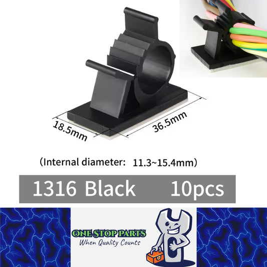 10 x Adjustable Cable Clips ID11.3-15.4mm Self-Adhesive Wire Clamps Cord Holders