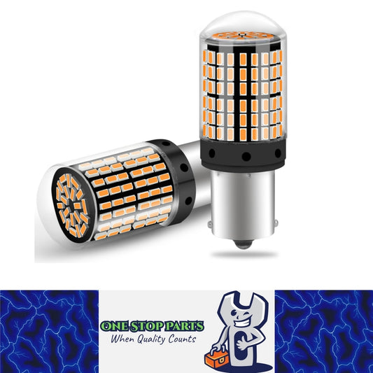 2 x BA15S 1156 12V 2100LM Amber LED 144SMD CANBUS 360 degree super Bright