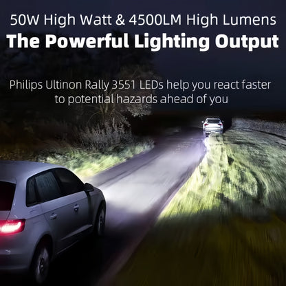 2 x Philips H11 LED Globes 12V-24V 6500K 50W 4500Lm Philips LED Headlight Bulb