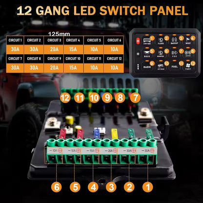 12-24V Remote Control 12 Gang Switch Panel 80A Circuit Control Relay System Box