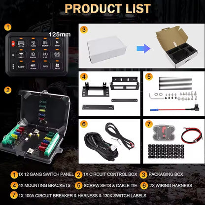 12-24V Remote Control 12 Gang Switch Panel 80A Circuit Control Relay System Box