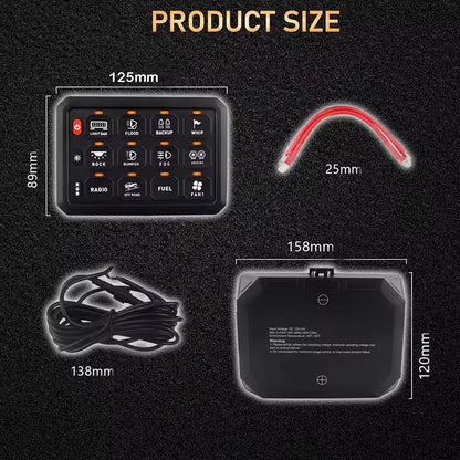 12-24V Remote Control 12 Gang Switch Panel 80A Circuit Control Relay System Box