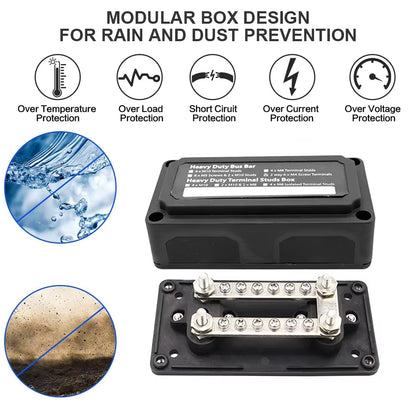 Black M6 Bus Bar 12-48V 300A Power Distribution Block 12 x M6 Studs Terminals