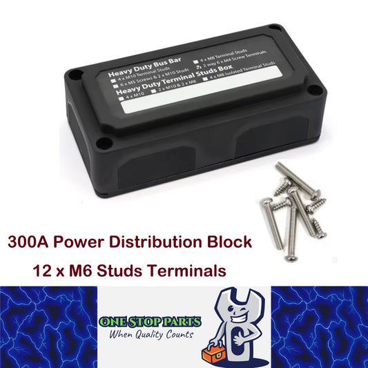 Black M6 Bus Bar 12-48V 300A Power Distribution Block 12 x M6 Studs Terminals