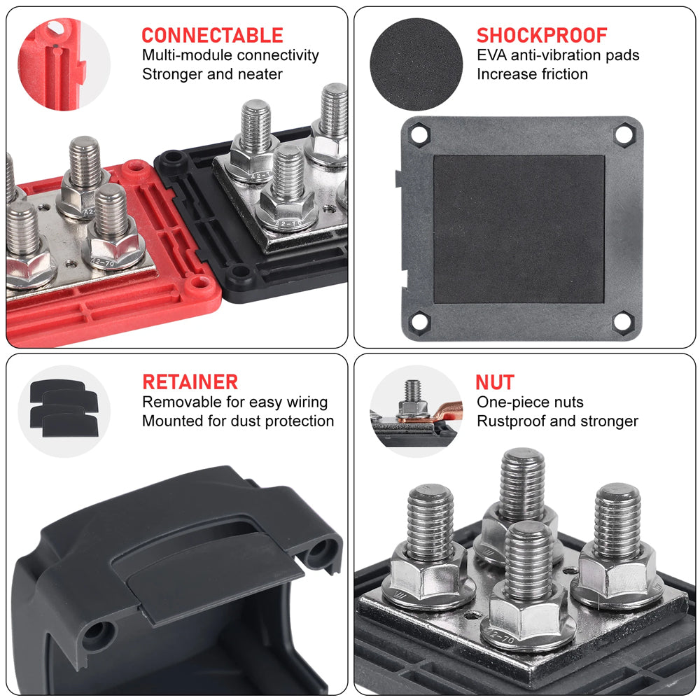 1 x 400A Bus Bar 12-48V 4x M10 Terminals Studs Marine Boat RV Ute Distribution