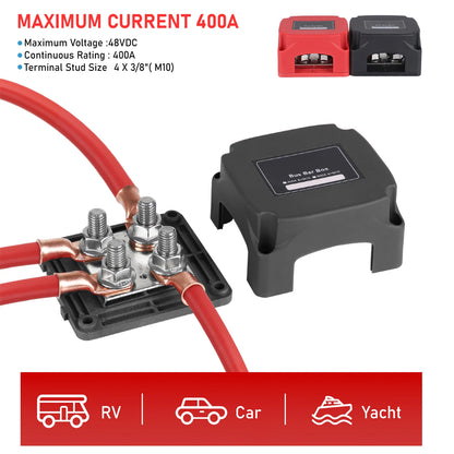1 x 400A Bus Bar 12-48V 4x M10 Terminals Studs Marine Boat RV Ute Distribution