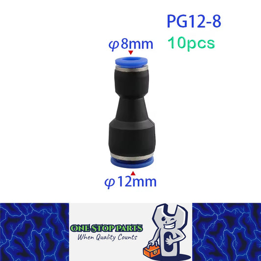 10pcs PG Pneumatic Fitting Push in Straight Connector OD12mm-8mm Air Hose Tube